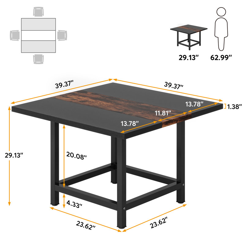 Table de salle à manger Dosapati, Noir / Chêne foncé, Noir