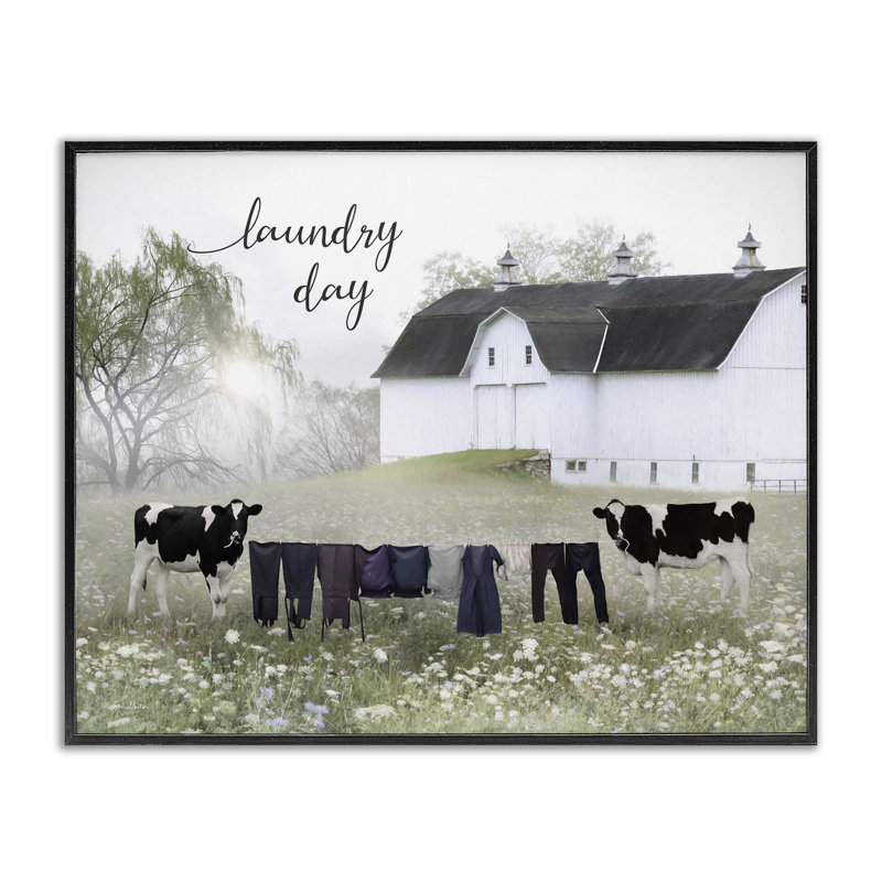 "Laundry Day", "Cows Meadow" par Lori Deiter, impression sur bois, Giclée encadrée noir minuit, H 11 po x l 14 po x P 1,5 po