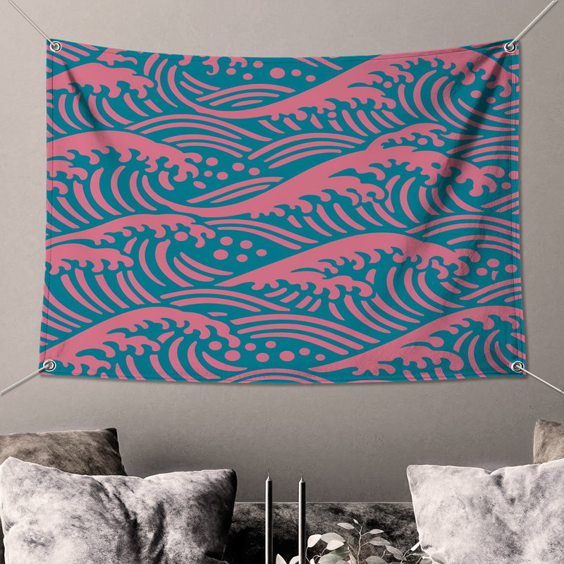 Tapisserie murale «Pink Ocean Waves» - Décoration murale vagues, 50in H x60in W with 4 Grommets