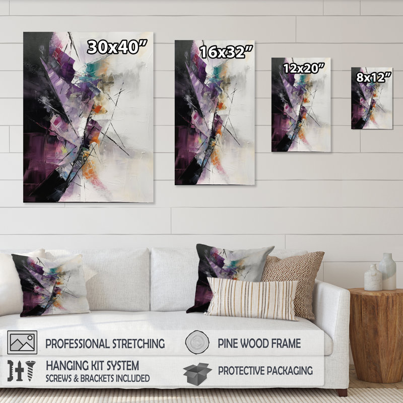 Art mural géométrique en métal, ligne mauve, décor moderne - Langage mauve des lignes I, H 40 po x l 30 po x P 1,5 po