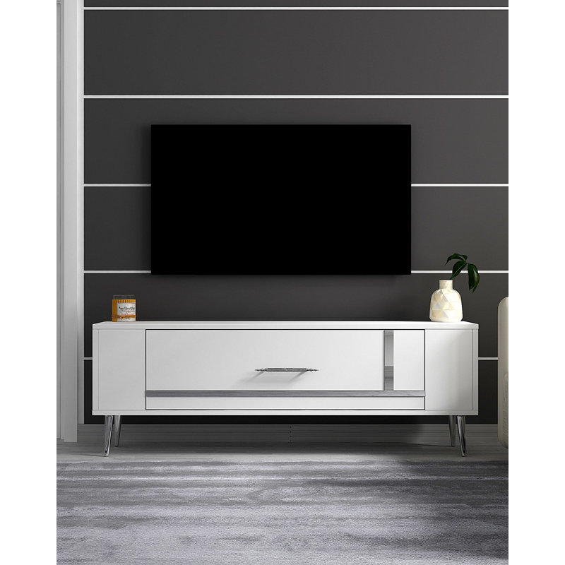Olivia TV Stand, White/Silver, 120cm