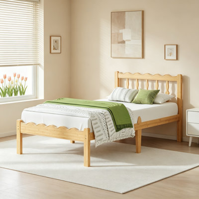 Structure de lit simple de 14 pouces TG, lit plateforme en bois massif avec tête de lit et pied de lit incurvés, aucun sommier nécessaire pour la chambre à coucher, assemblage facile