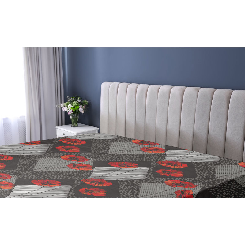 Drap-housse Ambesonne, Drap-housse de taille simple, Corail foncé, gris pâle / floral