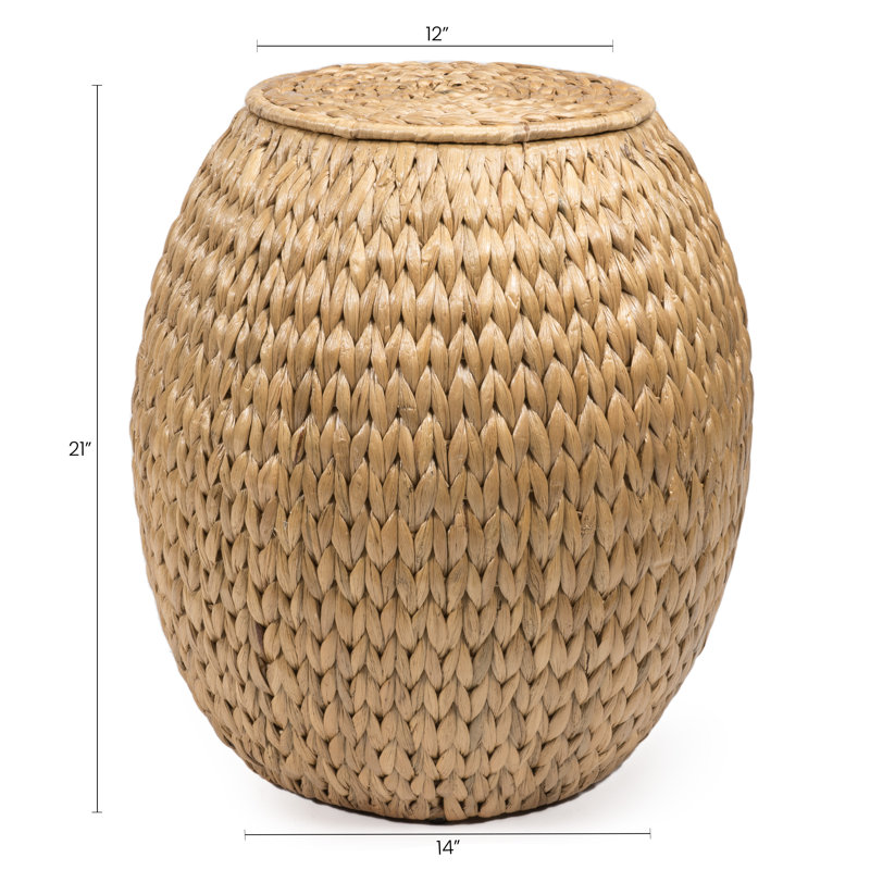 Colt 17" Coastal Bohemian Hand-Woven Hyacinth Storage Stool with Lid