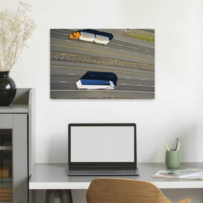Trucks Moving On A Highway Interstate 80 Park City Utah USA by Scott M. Tansey - Wrapped Canvas Print