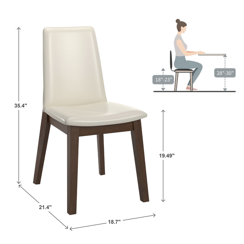 Cipolla Wood Finish White Vegan Leather Dining Chair, Brown Wood