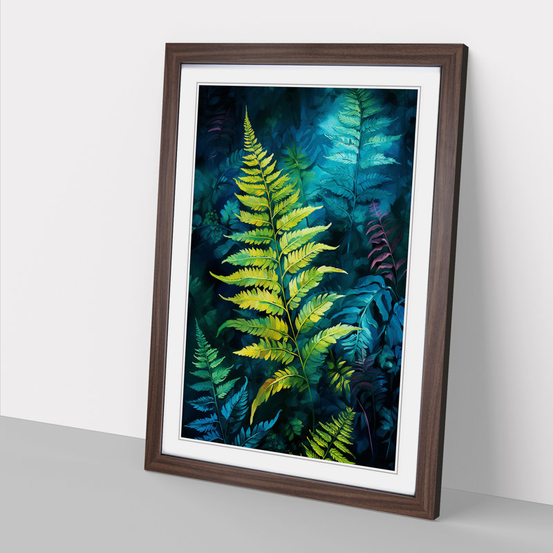 Fern Leaf Expressionism No.2 - Single Picture Frame Print on Wood, Walnut, 46cm H x 34cm W x 2cm D