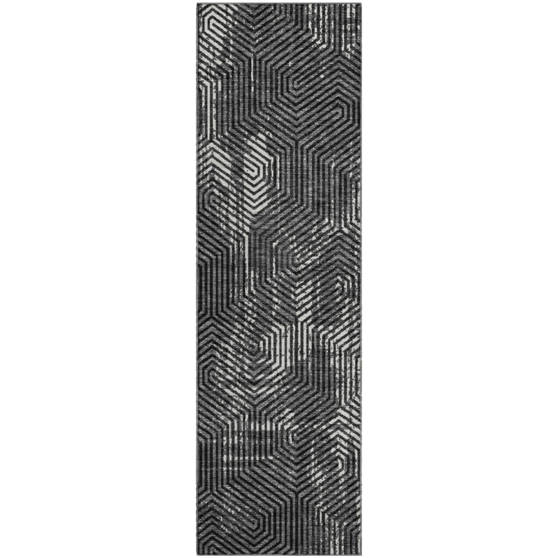 Premium Machine Washable Prisco Black Rug, Runner 2'3" x 7'6"