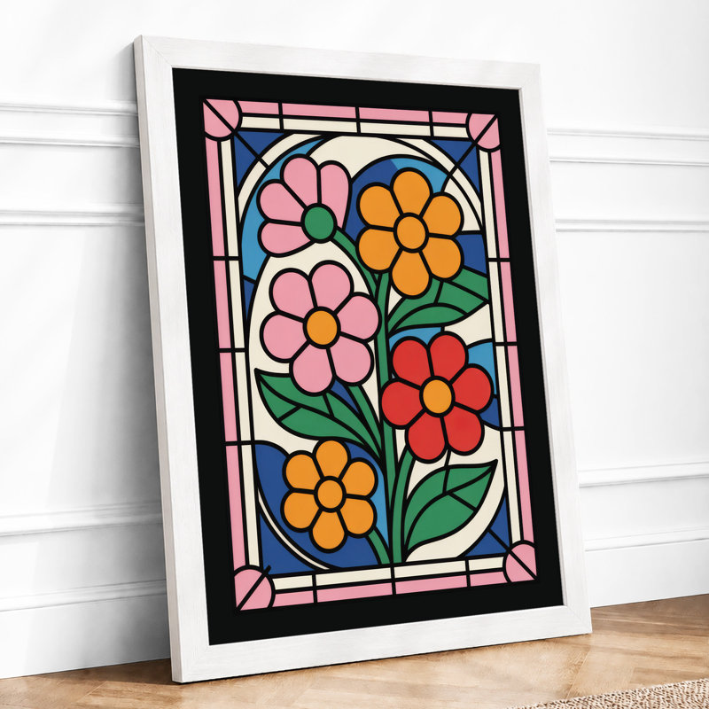 Stained Glass Flowers Botanical - Print, A4 - 29.7 x 21.0 cm, White