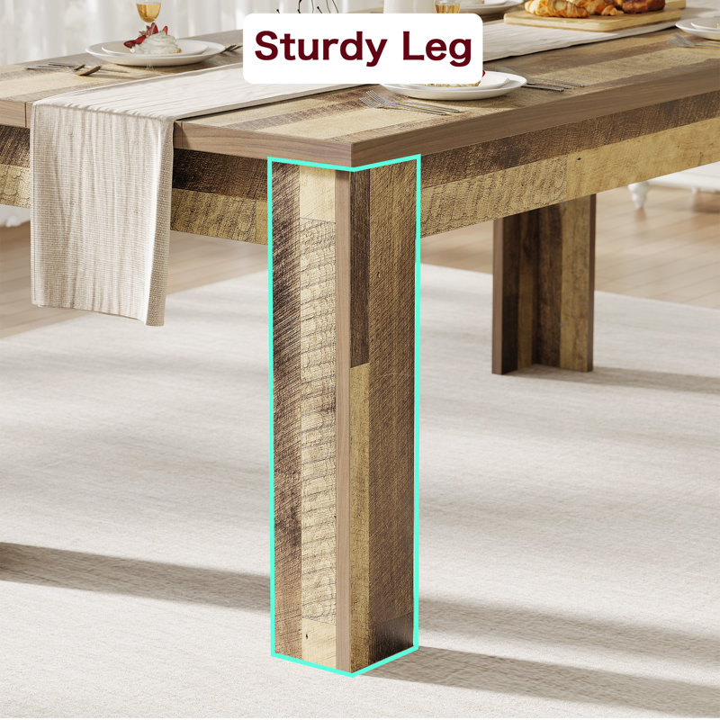 Table de salle à manger pour 4-6, table de cuisine en bois de 63 pouces avec 4 pieds triangulaires, table de salle à manger rectangulaire avec support supplémentaire robuste, table de salle à manger, appartement (table seulement)