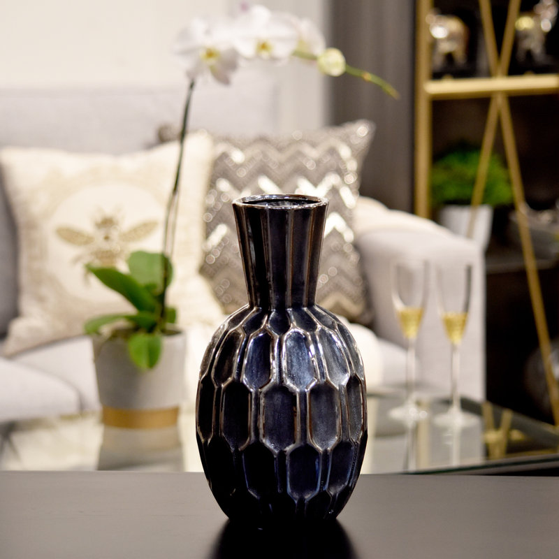 Vase de table en céramique Simona, H 12,5 po x l 6,5 po x P 6,5 po