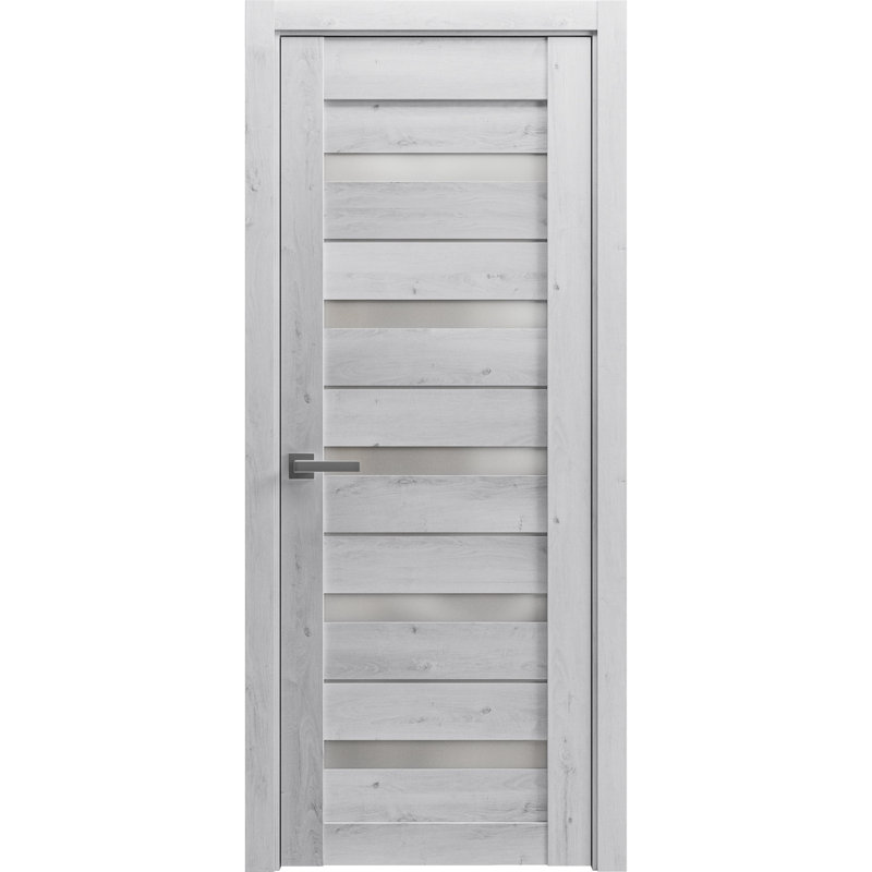 Porte de garage prémontée à la française, verre dépoli, Quadro 4445, blanc nordique, panneau simple, cadre et poignées inclus, pour salle de bain ou chambre à coucher, portes robustes - 76 cm x 203 cm