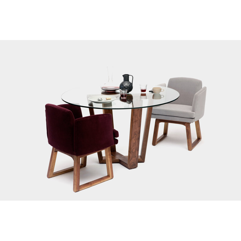Gax Round Glass Dining Table, 36" W x 36" L, Solid Walnut