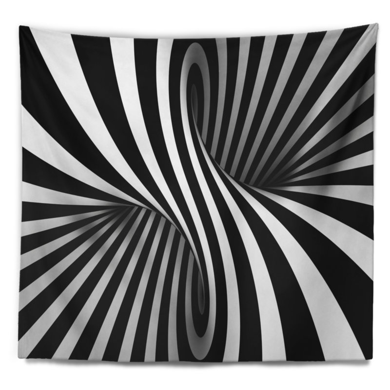 Tapisserie abstraite en spirale noire et blanche, H 32 po x l 39 po