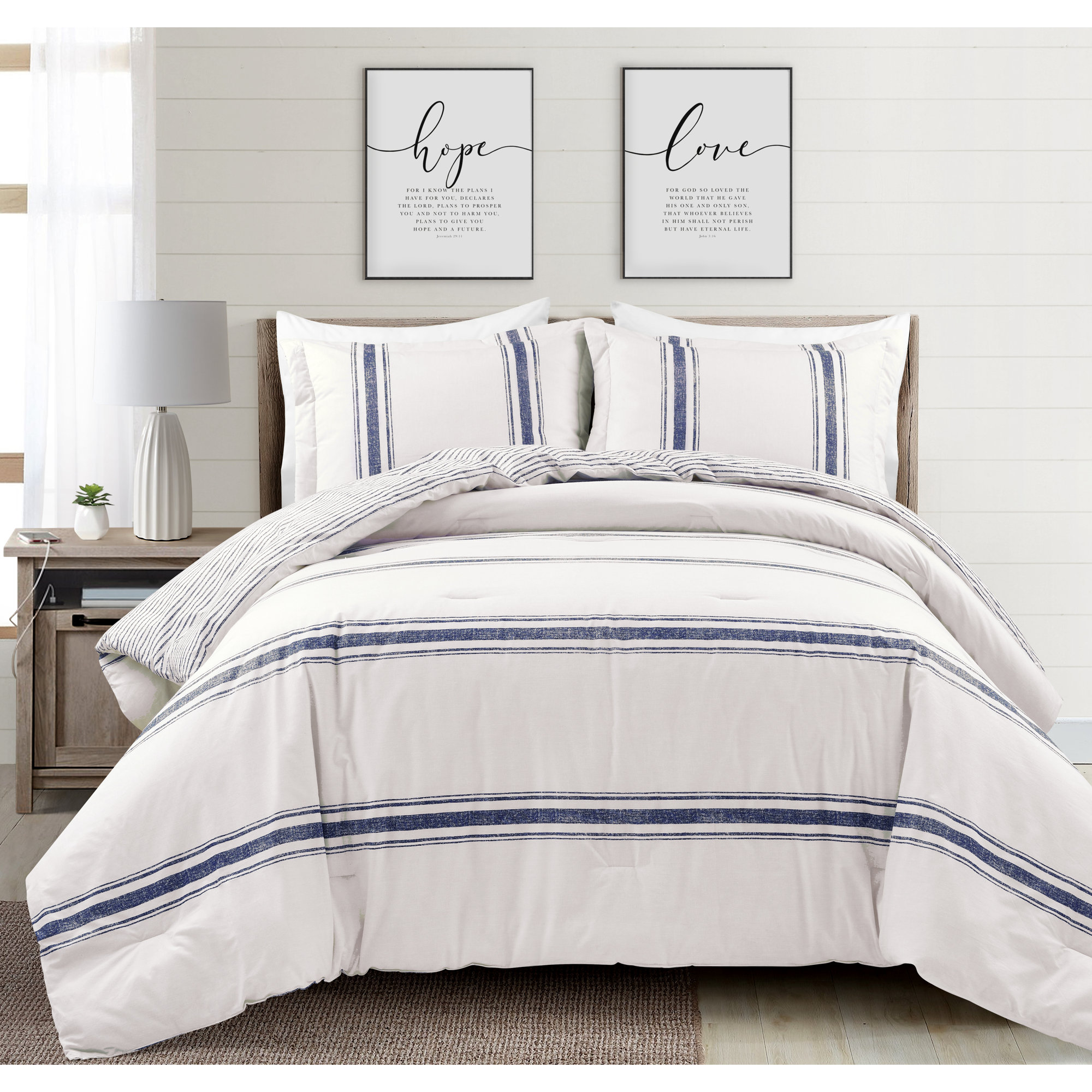 Gilroy Cotton Comforter Set, Navy, King Comforter + 2 Pillow Shams