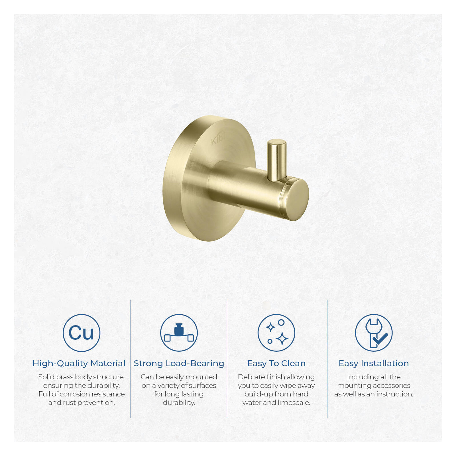 Wall Mounted Robe Hook, Brush Gold 