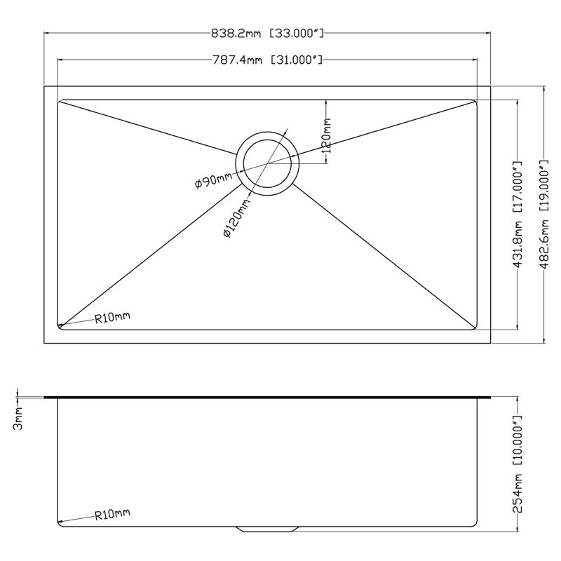 Gunmetal Black 33"X19"X10" Kitchen Sink - 16 Gauge T304 Stainless Steel Undermount With Drain Assembly Black, Gauge, Single Bowl