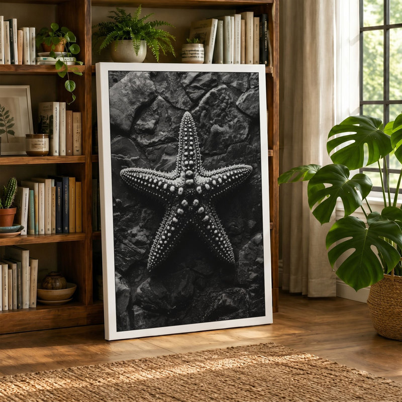 Starfish on Stone Minimalist - Wrapped Canvas, 24x16 - 61.0 x 40.6 cm, Ochre Border