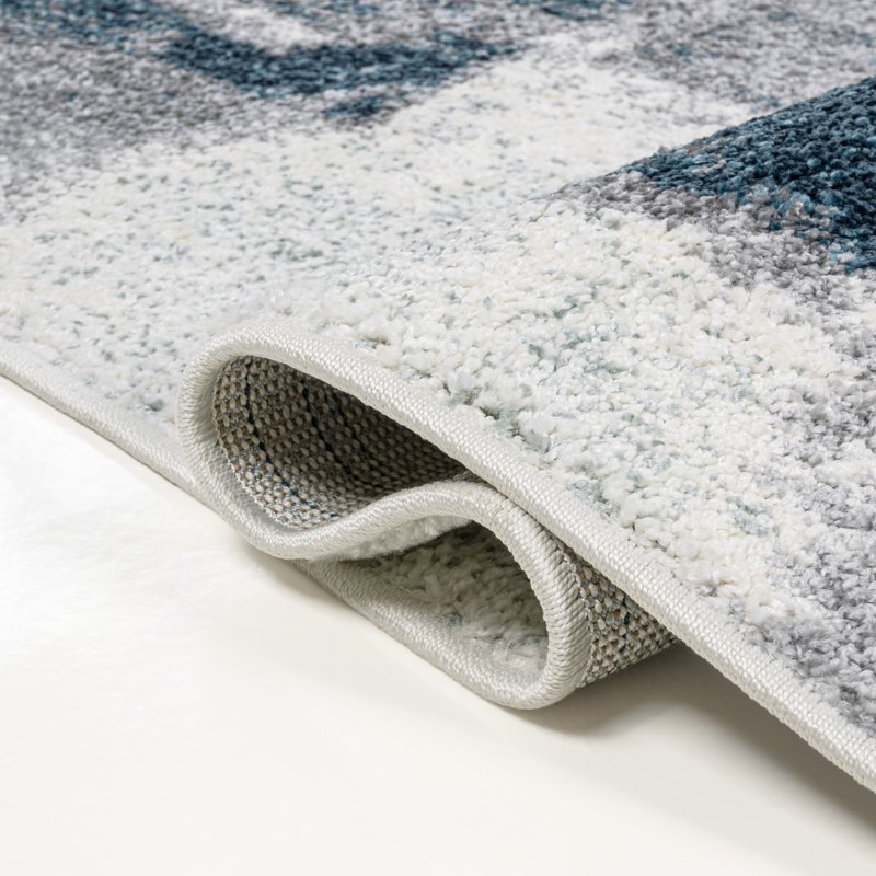 Tapis bleu marine / blanc Marusya, Rectangle 7 pi 9 po x 10 pi