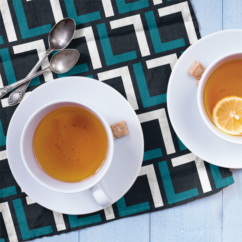 Maillard Tea Towel Kitchen Towel, Cotton Blend, Teal/White/Black