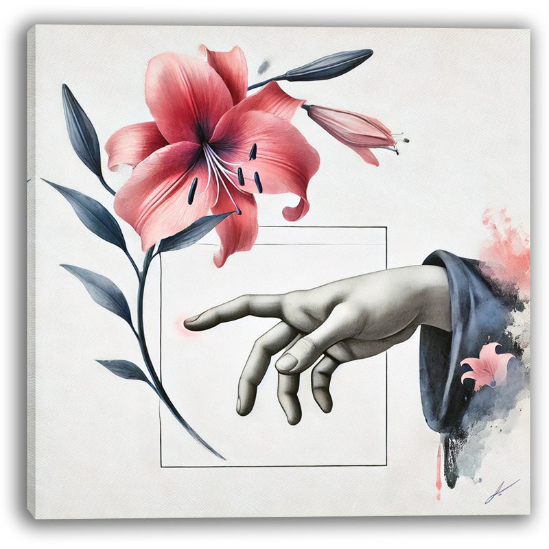 Touch of Grace: Lily-Inspired Hand Canvas Art, 12" H x 12" W x 1" D