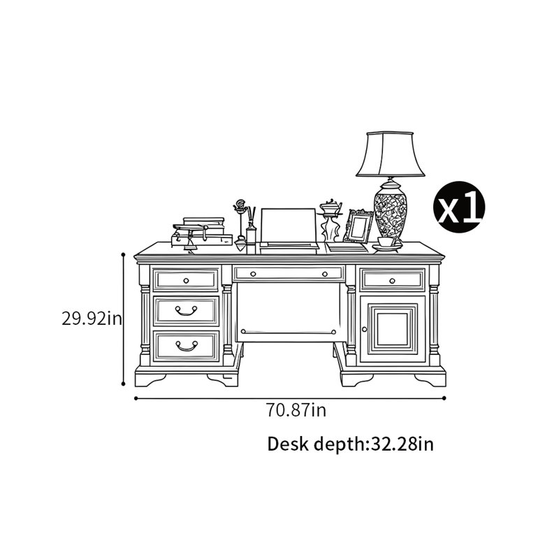 Bureau domestique en bois massif de style américain