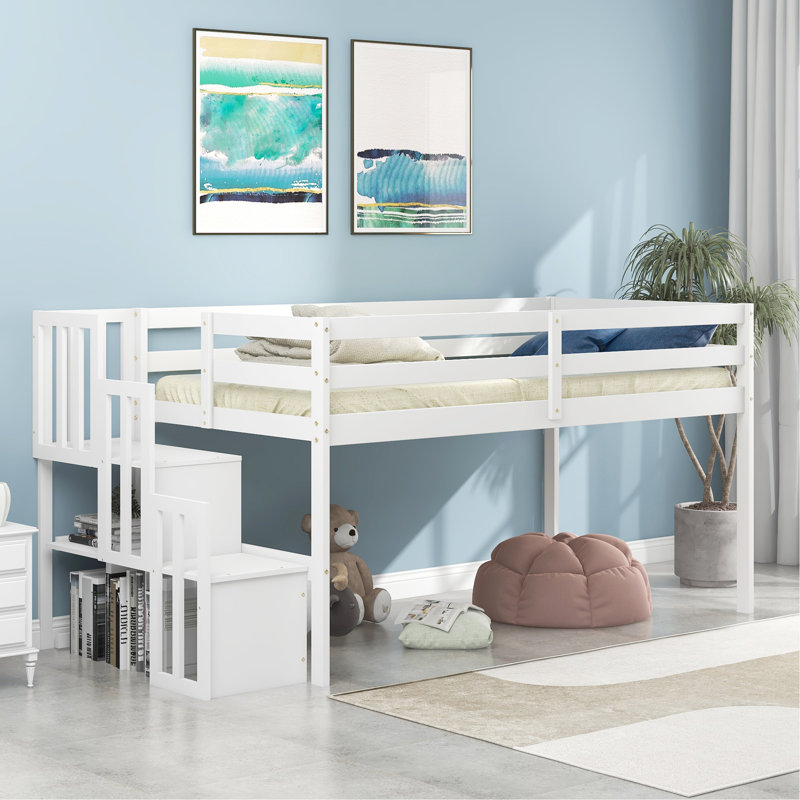 Lit mezzanine avec escalier, blanc