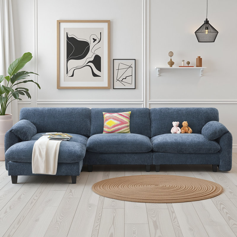 ?L-Shaped Modular Sectional Sofa, 4-Seat Chenille Couch with 31.5" Wide Seats, USB/Type-C Charger & Storage Ottoman?