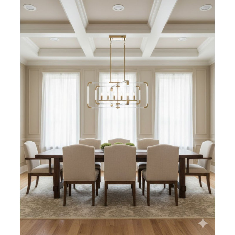 Lustre en cuivre 6 lumières avec accoudoirs en acrylique transparent, Cuivre
