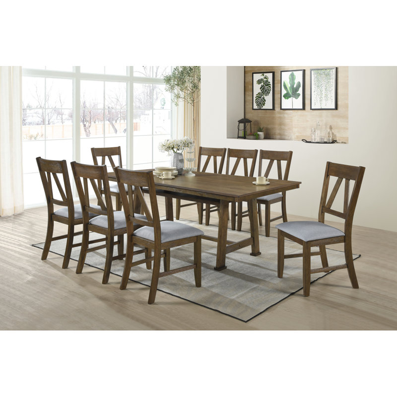 Homey Solid Wood Dining Set Rectangular Table and 8-Chairs