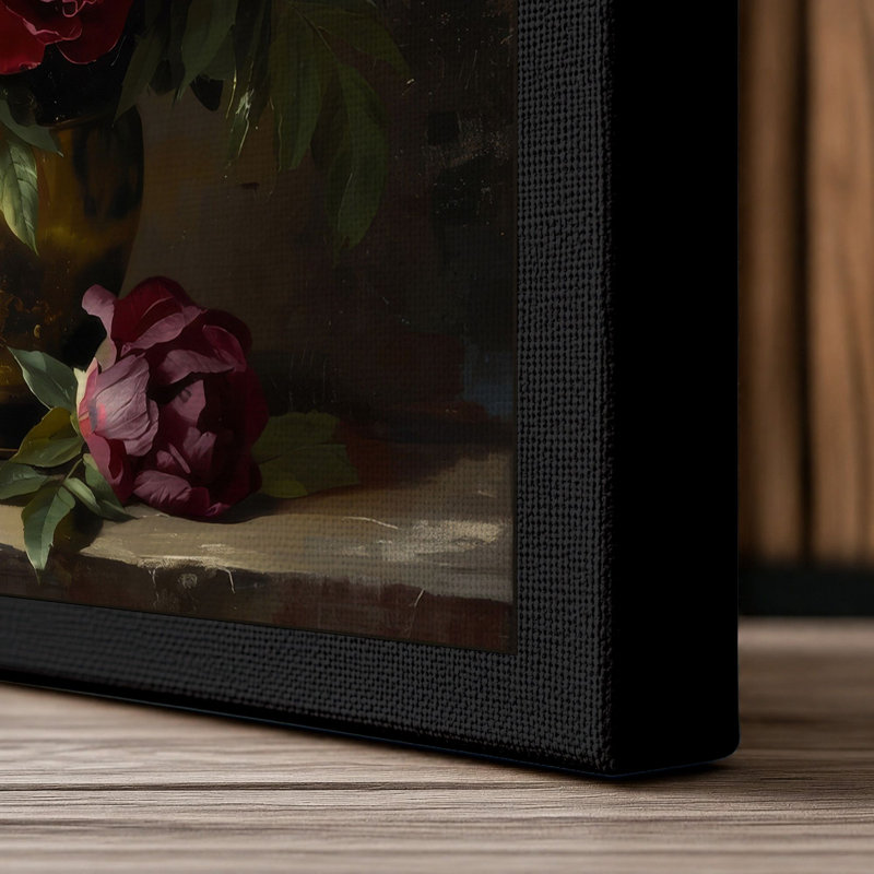 Roses in Full Bloom Botanical - Wrapped Canvas, 24x16 - 61.0 x 40.6 cm, Black Border