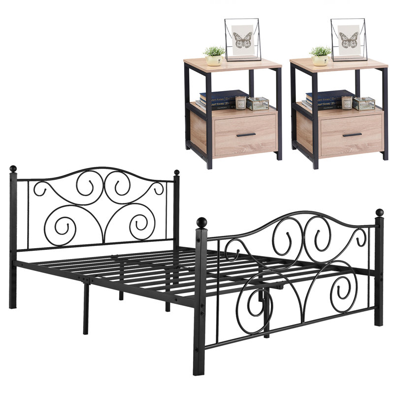 Auxter Steel Piece Bedroom Set, Oak, Twin
