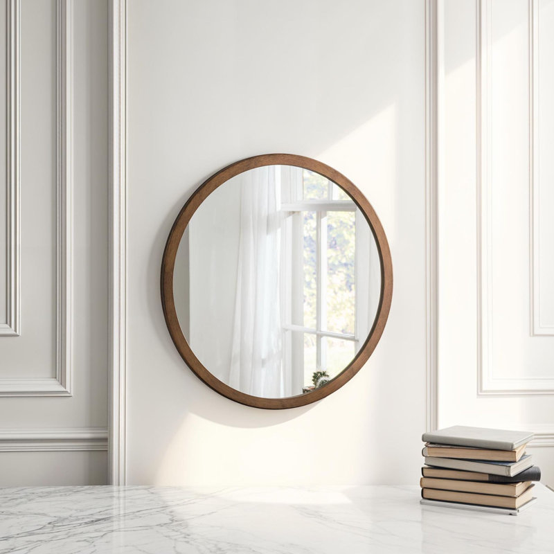 Tabatha Wood Round Mirror, Bronze, 70cm H x 70cm W