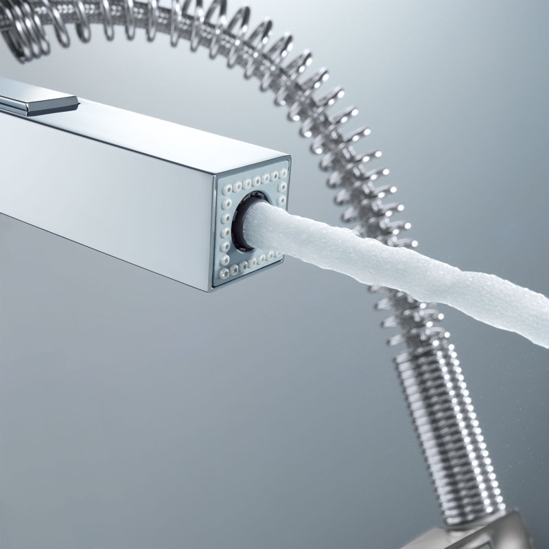 Eurocube® Pull Out Single Handle Kitchen Faucet with SilkMove® and with Accessories, StarLight Chrome