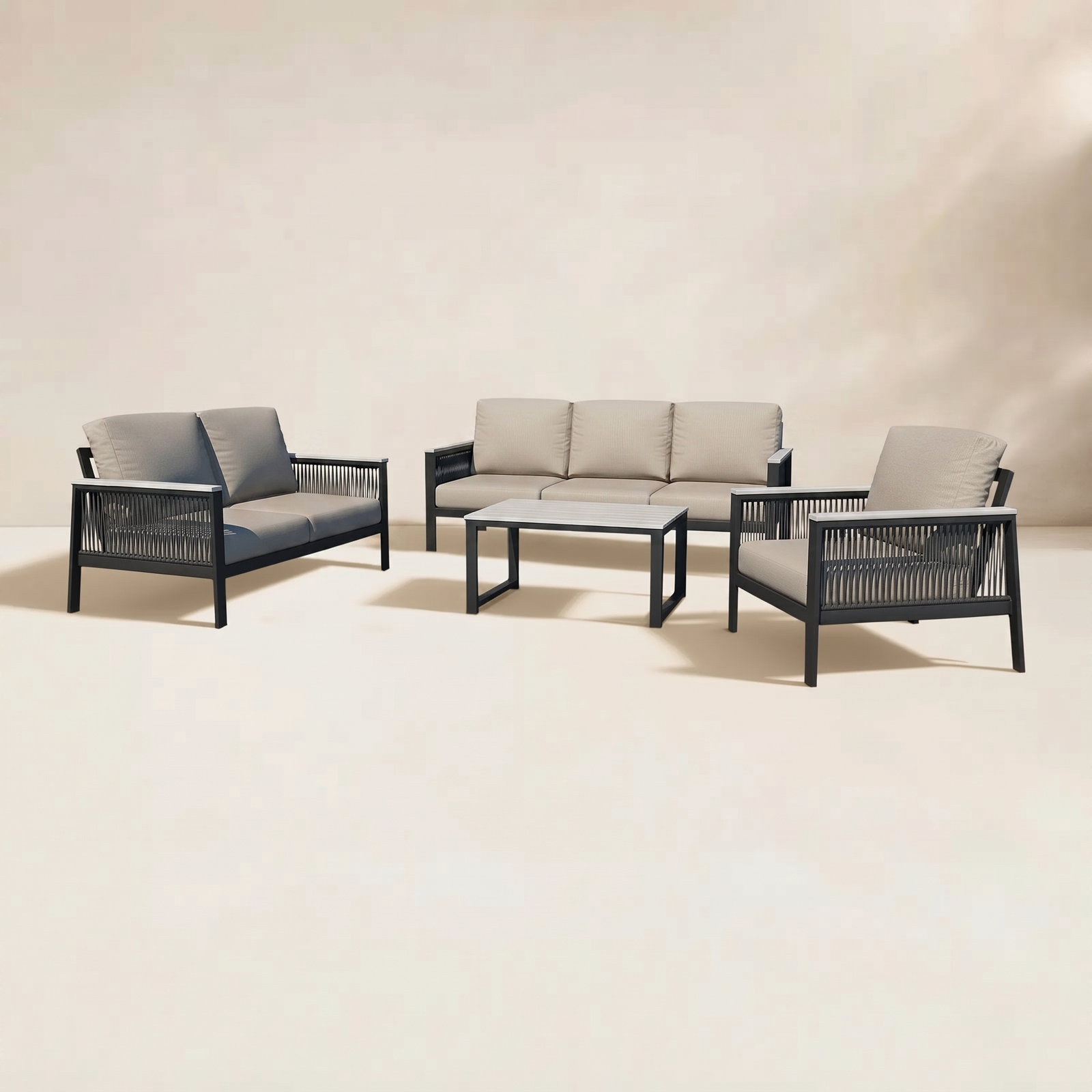 Townsend - Person Patio Conversation Set with Cushions, Cast Silver Sunbrella®