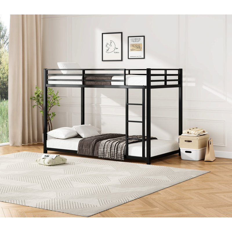 Lit superposé simple au-dessus d'un lit bas, structure de lit en acier noir, acier de haute qualité, conception sécuritaire avec rail pleine longueur, assemblage facile, limite supérieure de 350 lb, inférieure inférieure de 500 lb, idéale pour les dortoirs étudiants, fer à repasser