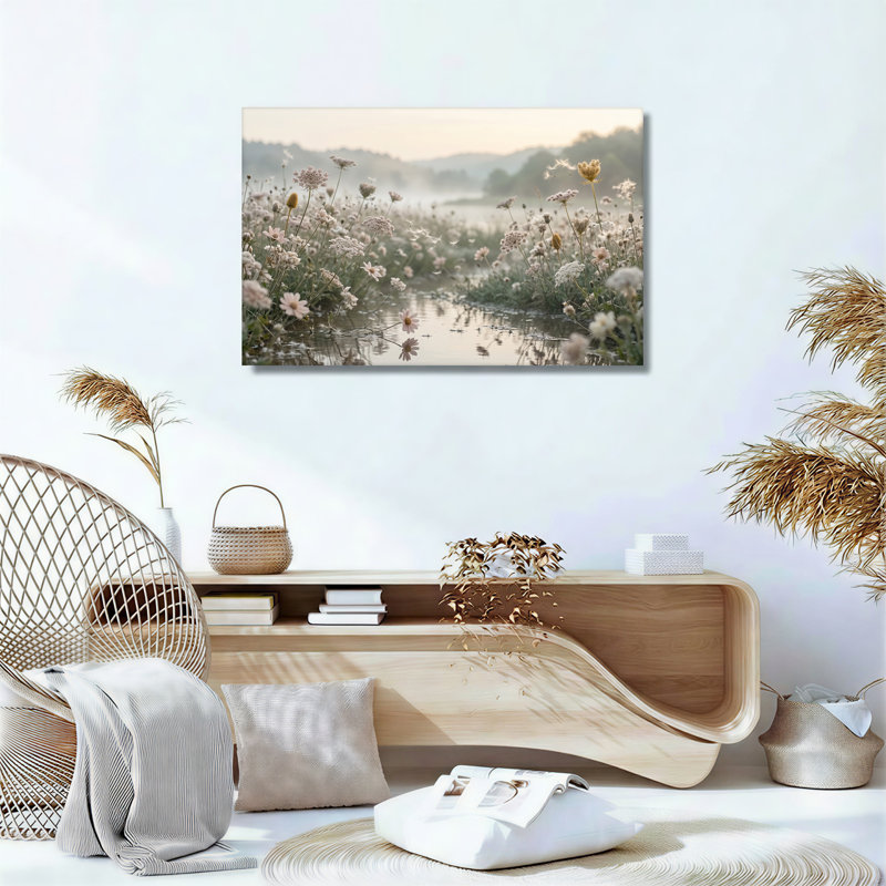 «White Wildflowers Reflecting in Misty Marsh», art mural sur toile, H 20 po x l 30 po