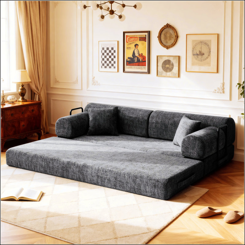 Canapé-lit convertible avec tissu mélangé deux tons, structure de forme fixe et conception multifonctionnelle pour le salon et la chambre à coucher