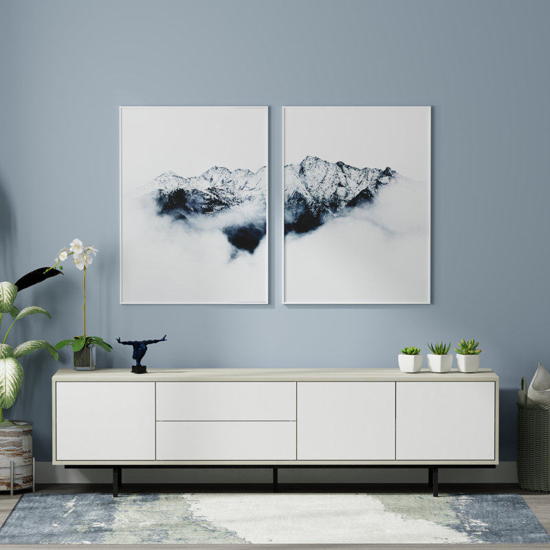Arnfinnur Unfinished TV Stand, Light Taupe/White/Black