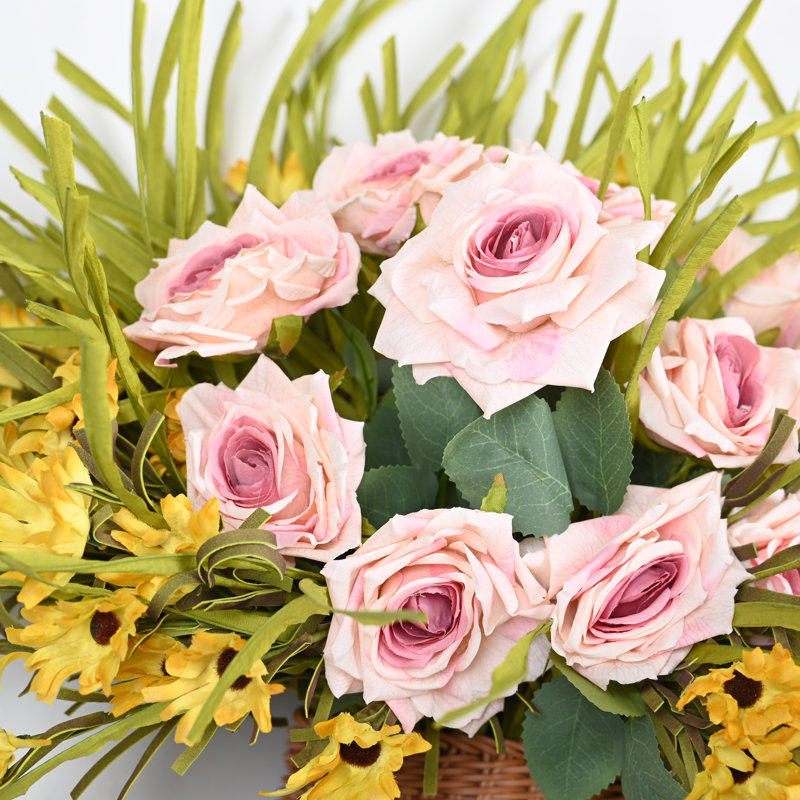Arrangement floral de marguerite artificielle pour porte d'entrée murale, Rose