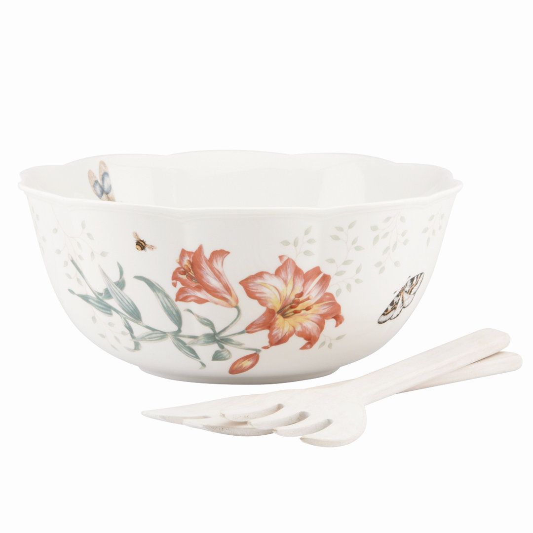 Lenox Butterfly Meadow Salad Bowl & Servers Set Lenox