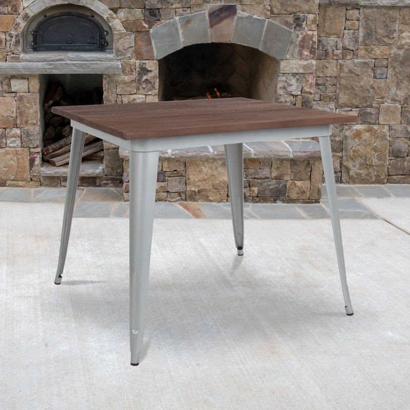 Derbyshire Metal Base Dining Table, 30.5" H x 31.5" L x 31.5" W, Silver
