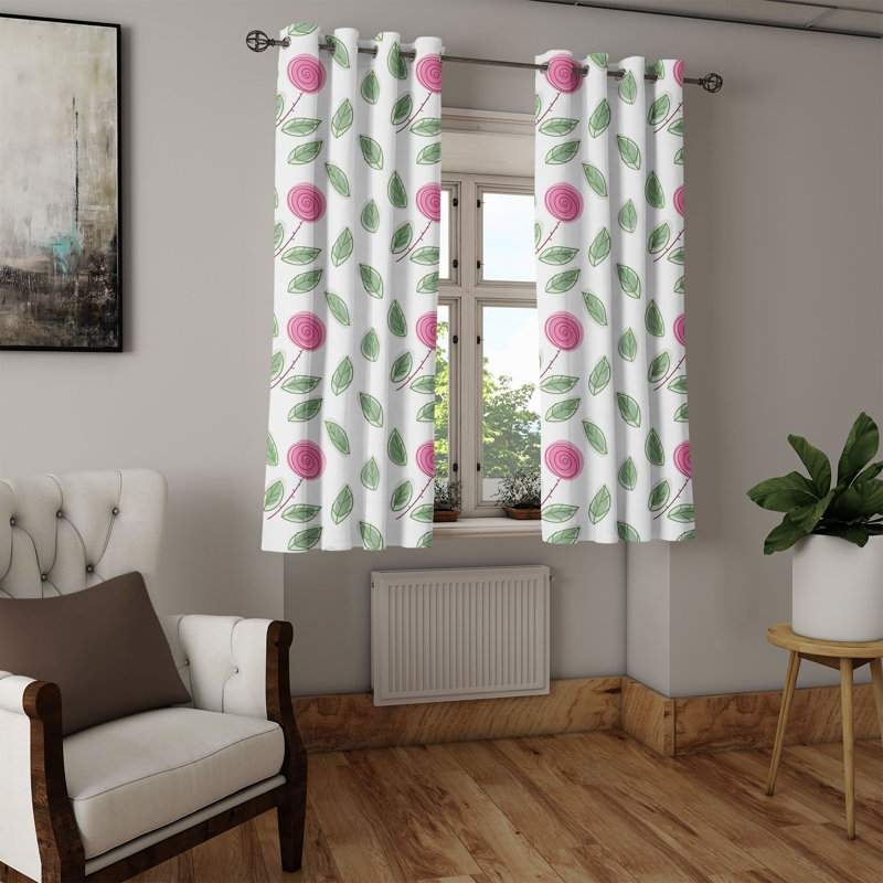Ambesonne Rose Grommet Curtain Decorative 2-Panel Window Drapes, 50"x63", Pink Reseda Green White, 50" W x 108" L