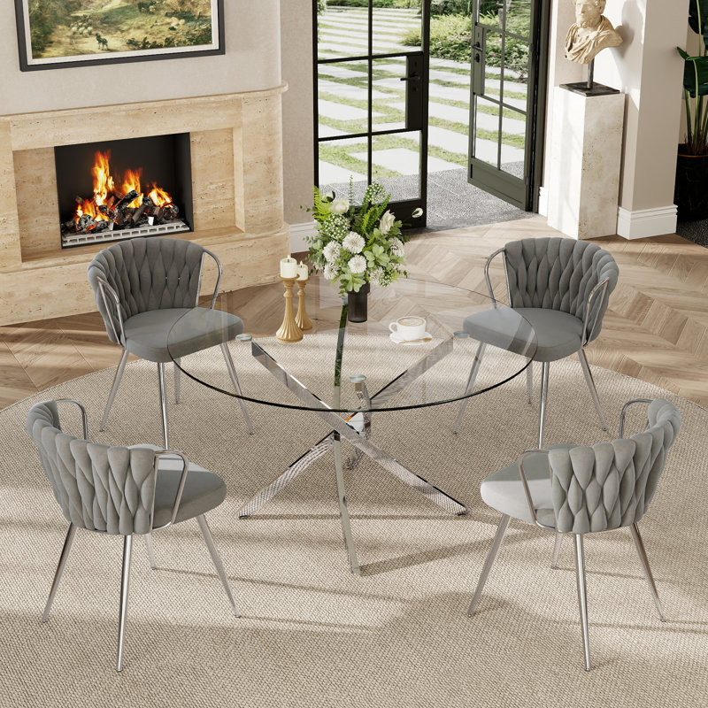 Ensemble de salle à manger 5 pièces, H 29,5 po x L 47,24 po x l 47,24 po, Grey/Silver