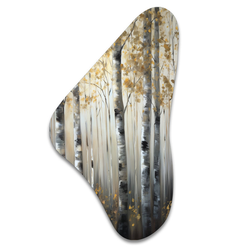 Art mural mural en métal Birch Tree Forest Wonderland V - Tree Boomerang, H 39 po x l 21 po