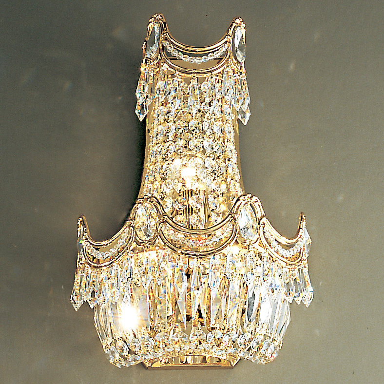 Regency Flush Mounted Sconce, Crystalique Plus, 24k Gold Plate