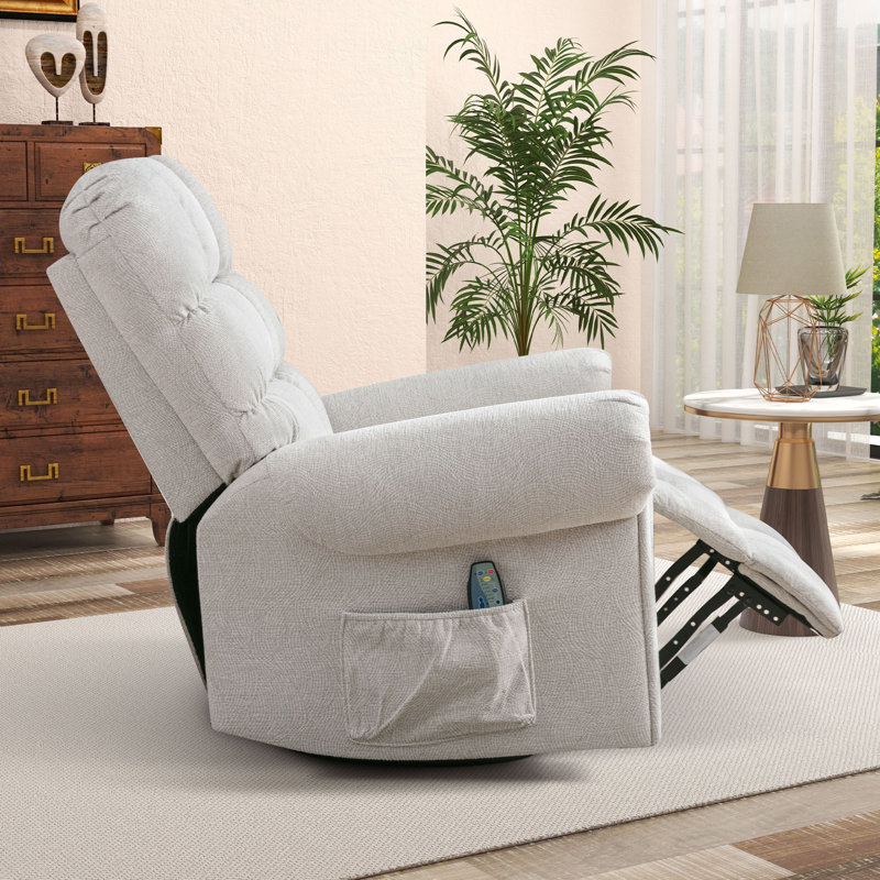 Silvian 42.5" Wide Standard Recliner with Massager, Beige 100% Polyester