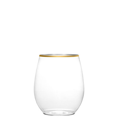Verres à vin sans pied en plastique transparent 12 oz avec bordure dorée 48 invités Ecoqualité