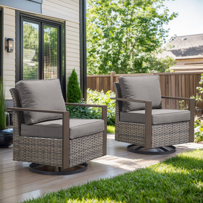 Kelyse Wicker Outdoor Patio Swivel Glider Rocker Chairs With Cushions(Set of 2)