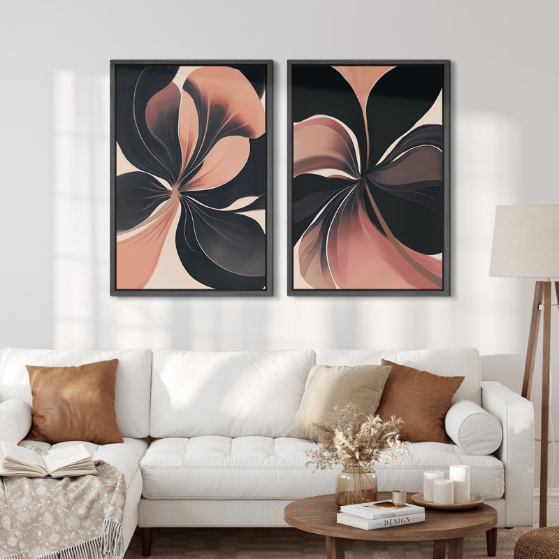 Ensemble de 2 reproductions d'art abstrait sur toile à motif floral abstrait, H 24 po x l 16 po, Noir